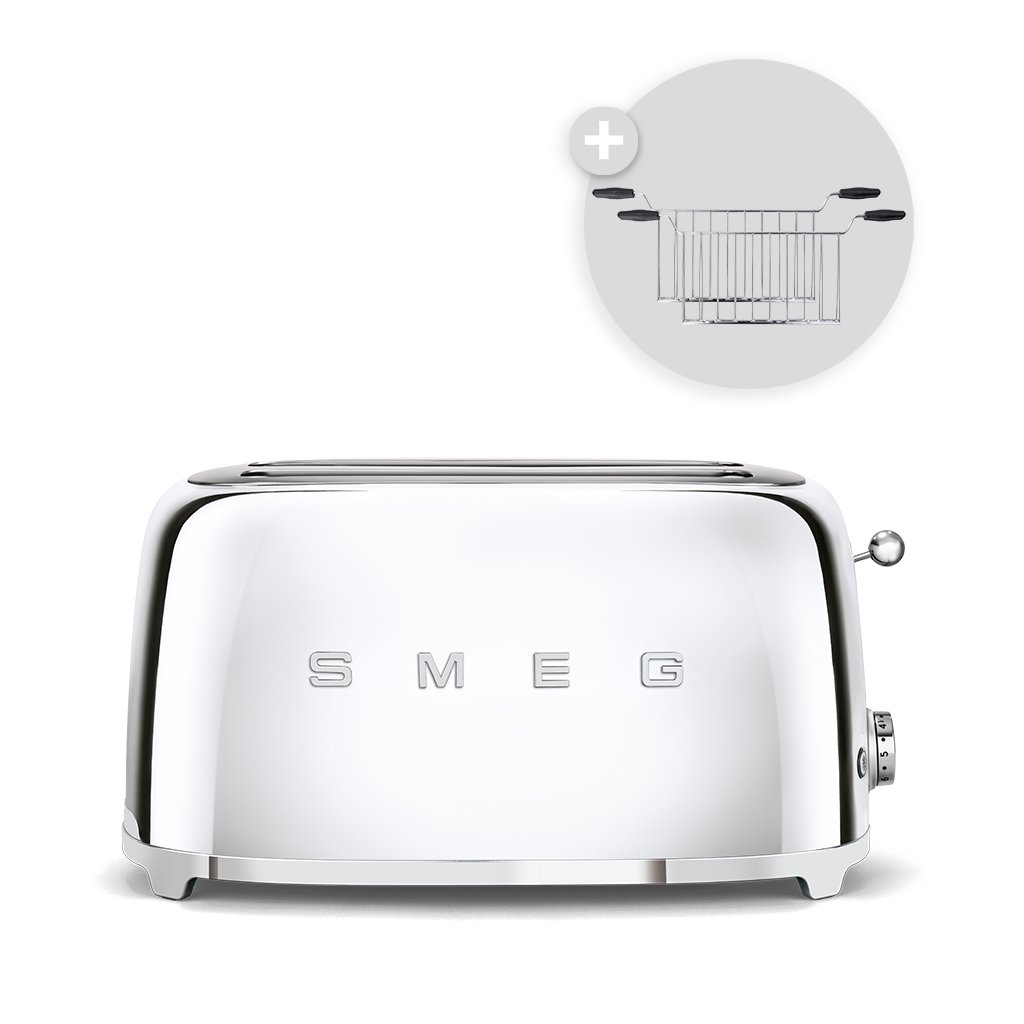 SET Langschlitztoaster mit zwei Sandwichzangen Chrom